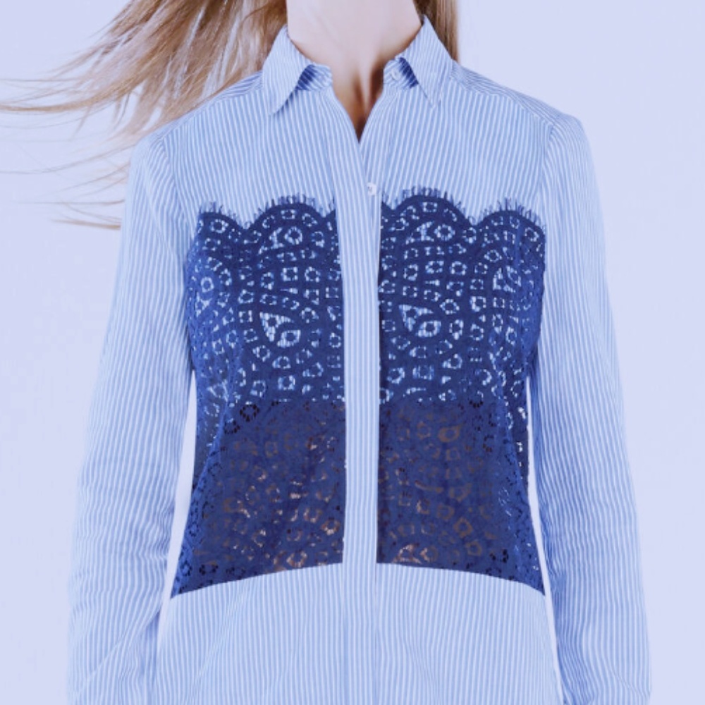 BCBG Audreanna Lace Blocked Shirt